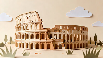 Naklejka premium paper Colosseum illustration, papercut style, layered paper texture visible