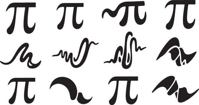 Creative Pi Symbol Variations in Black and White Design