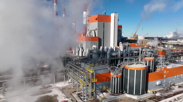 General view of the thermal power plant in winter