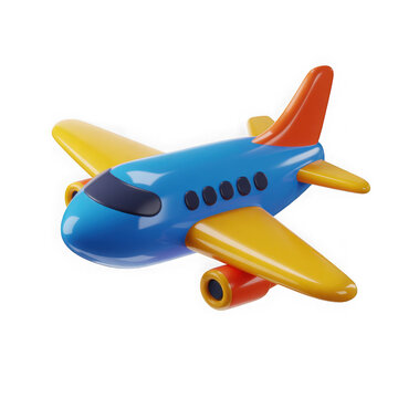 Colorful 3d airplane icon isolated on transparent background