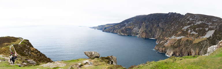 Panoramic view of Slieve League cliffs along the Atlantic coast, Donegal, Ireland