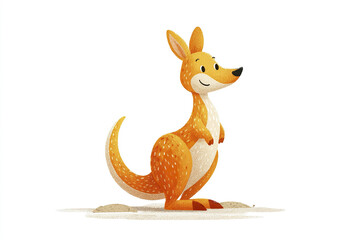 Cute cartoon kangaroo standing upright with orange fur and white belly, smiling happily in simple flat illustration style