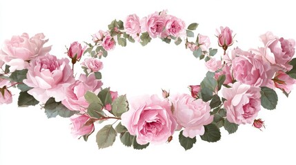Fototapeta premium Vector illustration of a pink rose floral wreath for romantic or wedding designs