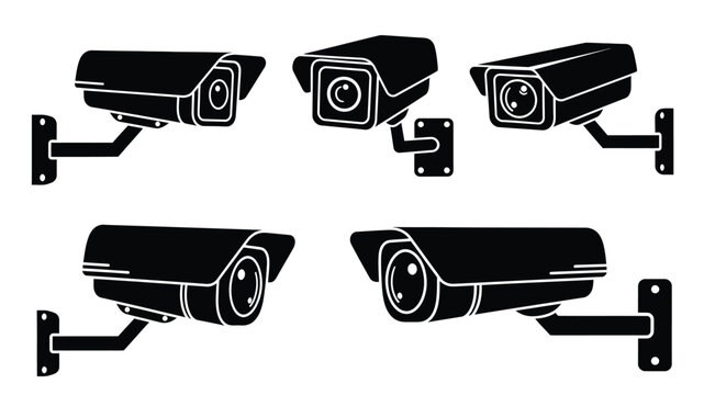 Variations of security cameras in black and white a stylistic silhouette
