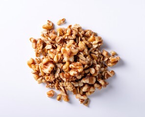 Obraz premium Pile of delicious walnuts isolated on white background with copy space