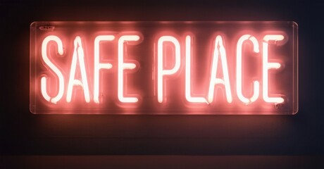 Obraz premium Bright neon sign displays Safe Place. Red glow contrasts dark background. Simple message evokes security, comfort, refuge. Minimalist aesthetic.