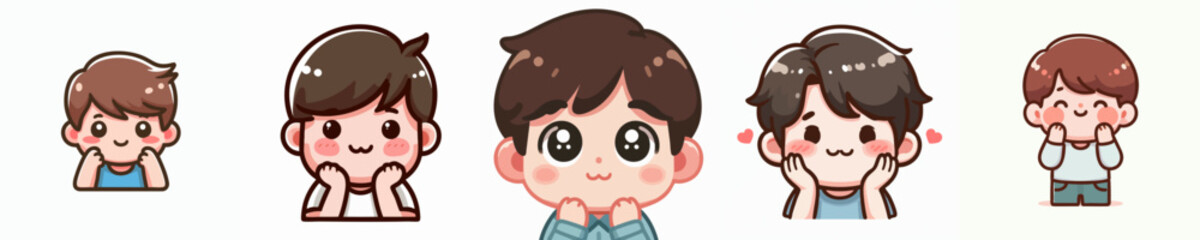 Obraz premium Adorable Handdrawn Set of Charming Boy Child Emoticon Cartoon Illustration
