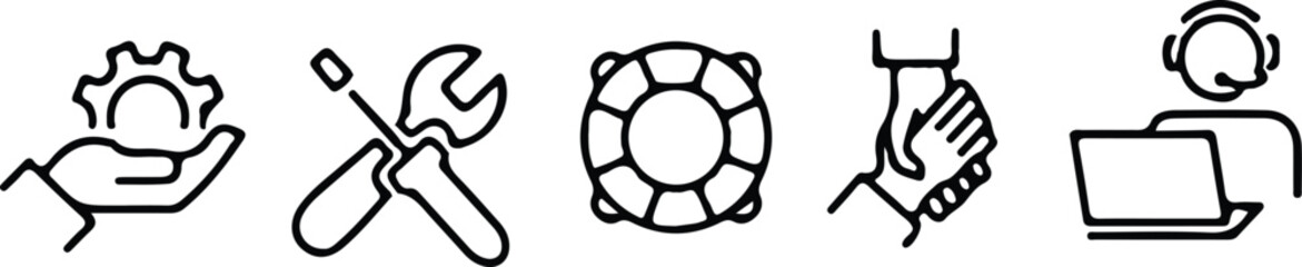 Obraz premium service support help black line icon set vector illustration design 