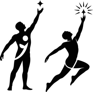 Black silhouette figures reaching for stars aspiration