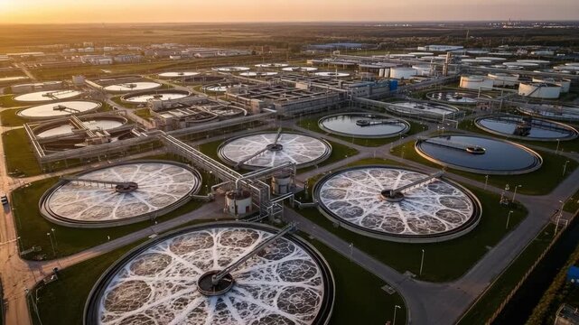 Operating a Municipal Water Treatment Facility Aerial View Shimmering Circles