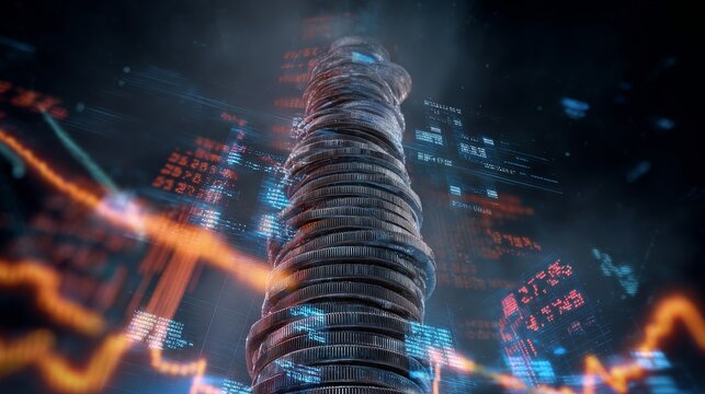 Dynamic financial data visualization with glowing stock market charts - Powered by Adobe