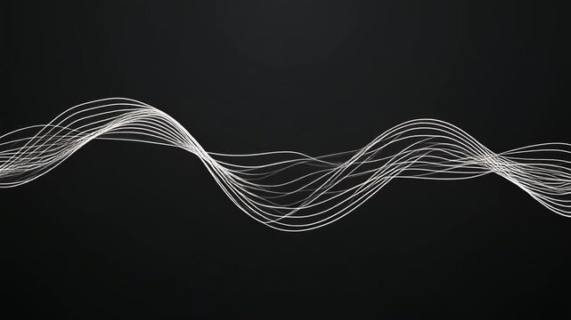 Elegant white wave patterns flowing dynamically on dark background abstract motion video