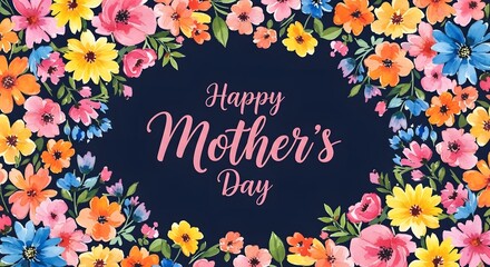 Vibrant floral wreath with a happy mother's day message perfect for cards celebrations and springtime greetings