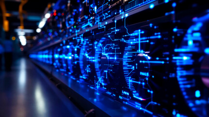Obraz premium Futuristic Data Center with Glowing Blue Circuits