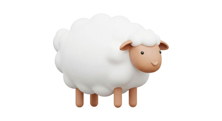 Obraz premium A cartoon sheep stands alone on a white background, showcasing a fluffy coat and gentle expression