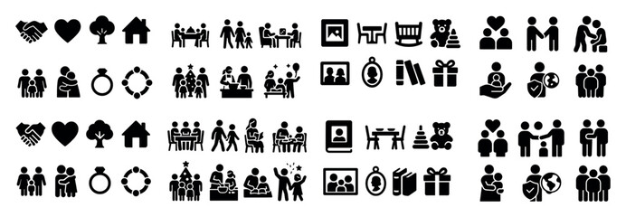 Diverse icon set of family activities