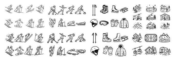 Winter sports and equipment icons