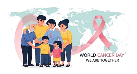 Fototapeta premium Family Showing Support and Unity for Cancer Awareness Day