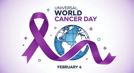 Obraz premium Universal World Cancer Day with Purple Ribbon and Earth