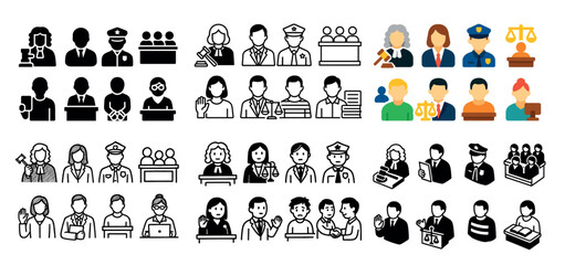 Fototapeta premium Diverse legal professionals icons set