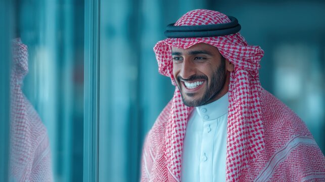 Smiling man in traditional headdress