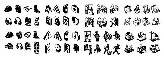 Fototapeta premium Safety equipment and work icons set