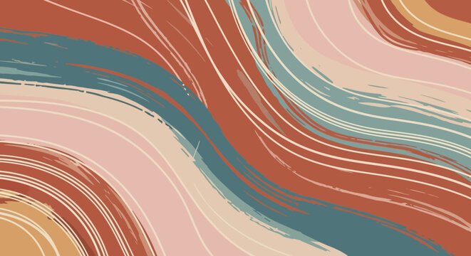 Abstract digital artwork featuring swirling patterns of blue, red, and beige colors in an illustrative style.
