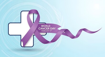 Obraz premium World Cancer Day with Purple Ribbon and Medical Cross Symbol