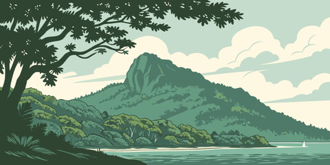 Serene mountain landscape overlooking a lake © Tff