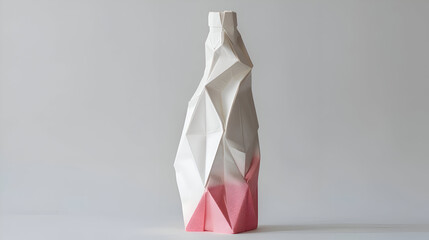 Geometric paper bottle sculpture with textured design for modern art display