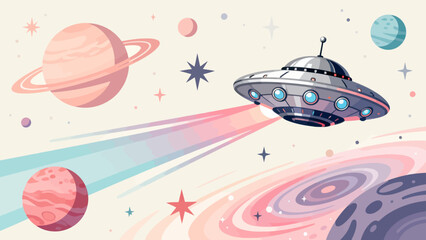 UFO in space with planets © Phoenix