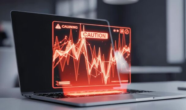 Observing a Monitoring Screen Displaying a Caution Alert and Dynamic Graphs