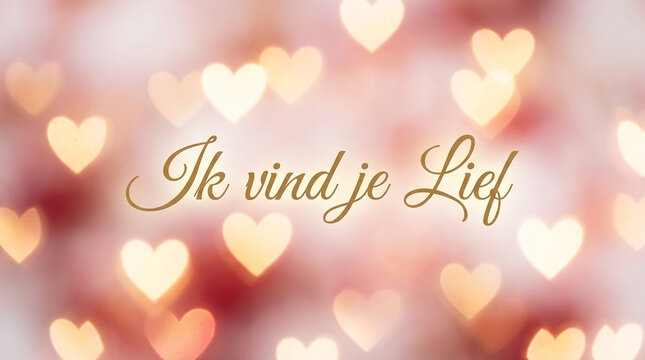 Romantic Background with Golden Heart Bokeh and Dutch Text Ik vind je Lief love hearts