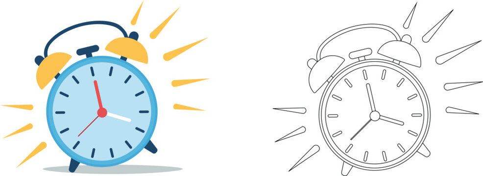 Alarm Clock Icon in Color and Outline Style Vector Illustration for Time Management Reminder and Wake Up Concept_