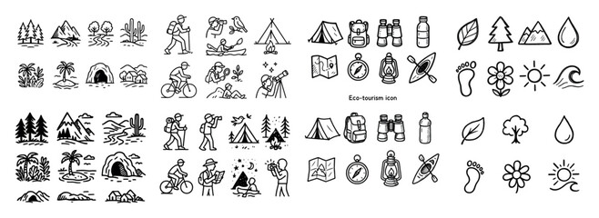 Fototapeta premium Eco-tourism adventure icons collection