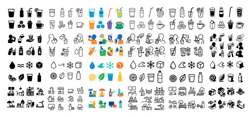 Beverage icons and human figures collection