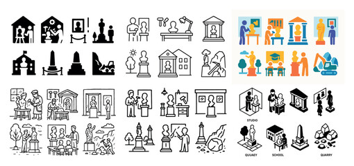 Fototapeta premium Museum and quarry icon set collection