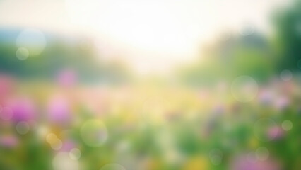 Fototapeta na wymiar Blurred bokeh nature background with colorful flowers in the garden