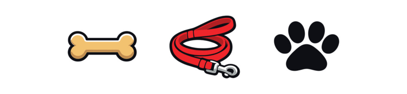 full color flat dog bone tan leash red paw mark black