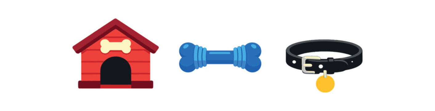 full color flat dog house red chew toy blue collar black