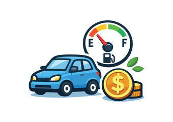 Naklejka premium full color flat icon small with fuel gauge icon and coin symbol mindful transport costs