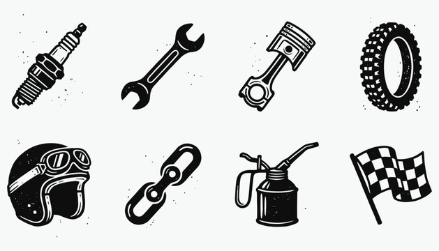 Black and White Hand-Drawn Garage Elements Vector Illustrations