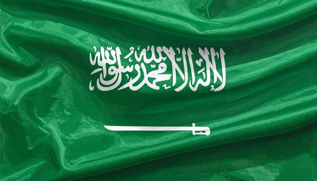 The Saudi Arabian flag with green background, white Shahada inscription, and sword&mdash;evoking sacred identity, sovereign clarity, and symbolic justice in a bold, faith-rooted composition.
