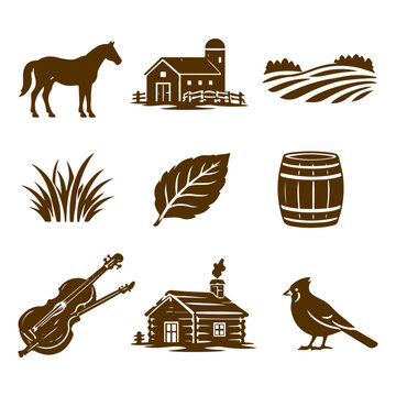 vector isolated brown color Kentucky traditional cultural symbols