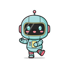 Fototapeta premium Cute Cartoon Robot Walking