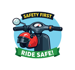 full color flat icon scooter helmet hanging on handle safety first riding