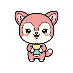 Cute Pink Squirrel Holding Acorn