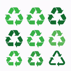 Obraz premium Isolated collection of eco-friendly, recycling icons in vibrant green on a white background