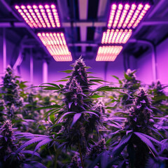 cannabis grow room with LED lights