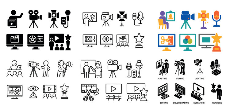 Film production icons set collection